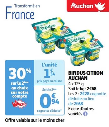 Promoties Bifidus citron auchan - Huismerk - Auchan - Geldig van 30/04/2024 tot 06/05/2024 bij Auchan