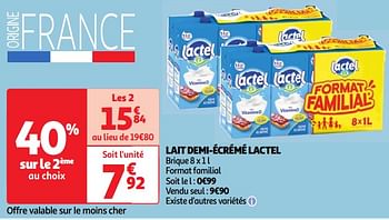 Promotions Lait demi-écrémé lactel - Lactel - Valide de 30/04/2024 à 06/05/2024 chez Auchan Ronq