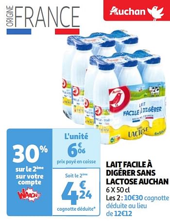 Promoties Lait facile à digérer sans lactose auchan - Huismerk - Auchan - Geldig van 30/04/2024 tot 06/05/2024 bij Auchan