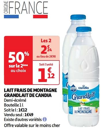 Promoties Lait frais de montagne grandlait de candia - CANDIA - Geldig van 30/04/2024 tot 06/05/2024 bij Auchan