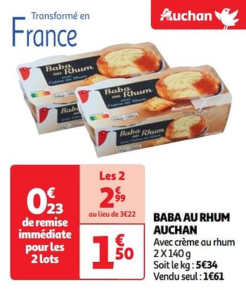 Promoties Baba au rhum auchan - Huismerk - Auchan - Geldig van 30/04/2024 tot 06/05/2024 bij Auchan
