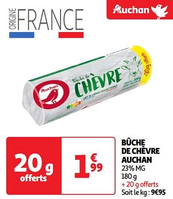 Promotions Bûche de chèvre auchan - Produit Maison - Auchan Ronq - Valide de 30/04/2024 à 06/05/2024 chez Auchan Ronq