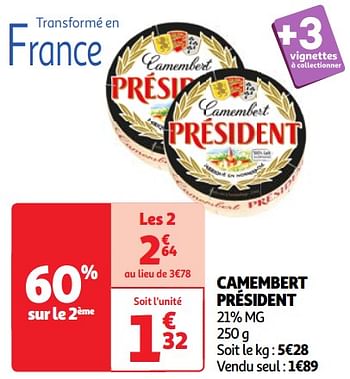 Promoties Camembert président - Président - Geldig van 30/04/2024 tot 06/05/2024 bij Auchan