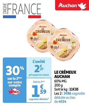 Promoties Le crémeux auchan - Huismerk - Auchan - Geldig van 30/04/2024 tot 06/05/2024 bij Auchan