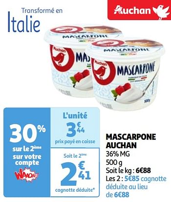 Promoties Mascarpone auchan - Huismerk - Auchan - Geldig van 30/04/2024 tot 06/05/2024 bij Auchan