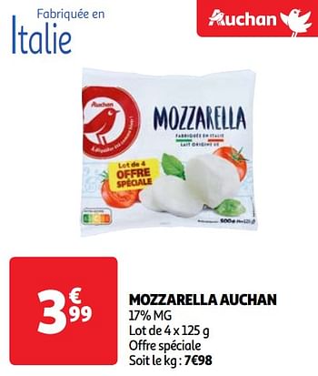 Promoties Mozzarella auchan - Huismerk - Auchan - Geldig van 30/04/2024 tot 06/05/2024 bij Auchan