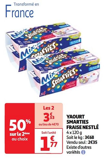 Promoties Yaourt smarties fraise nestlé - Nestlé - Geldig van 30/04/2024 tot 06/05/2024 bij Auchan