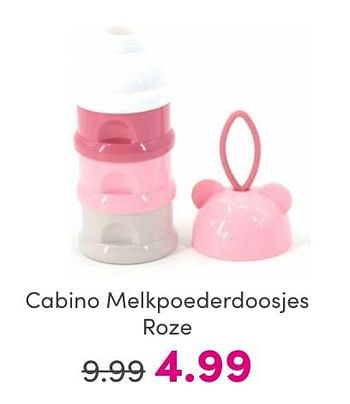 Promotions Cabino melkpoederdoosjes roze - Cabino - Valide de 30/04/2024 à 06/05/2024 chez Baby & Tiener Megastore