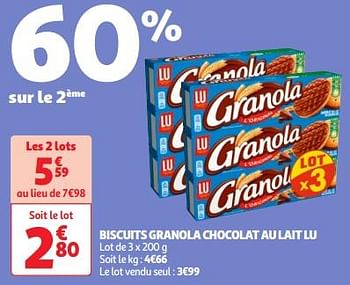 Promoties Biscuits granola chocolat au lait lu - Lu - Geldig van 30/04/2024 tot 06/05/2024 bij Auchan
