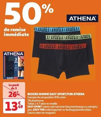 Promotions Boxers homme easy sport-fun athena - Athena - Valide de 30/04/2024 à 06/05/2024 chez Auchan Ronq