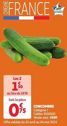 Promoties Concombre - Huismerk - Auchan - Geldig van 30/04/2024 tot 06/05/2024 bij Auchan