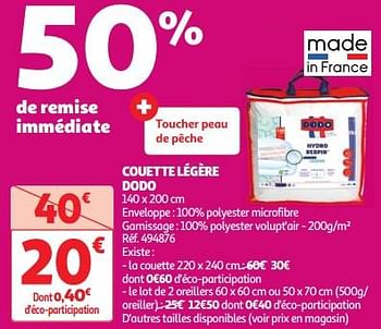 Promotions Couette légère dodo - DoDo - Valide de 30/04/2024 à 06/05/2024 chez Auchan Ronq