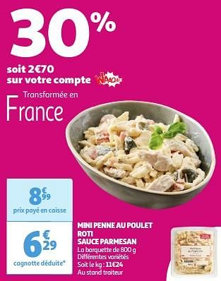 Promotions Mini penne au poulet roti sauce parmesan - Produit Maison - Auchan Ronq - Valide de 30/04/2024 à 06/05/2024 chez Auchan Ronq