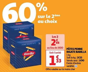 Promoties Pâtes penne rigate barilla - Barilla - Geldig van 30/04/2024 tot 06/05/2024 bij Auchan