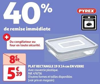 Promotions Plat rectangle en verre - Pyrex - Valide de 30/04/2024 à 06/05/2024 chez Auchan Ronq