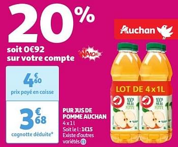 Promotions Pur jus de pomme auchan - Produit Maison - Auchan Ronq - Valide de 30/04/2024 à 06/05/2024 chez Auchan Ronq
