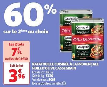 Promotions Ratatouille cuisinée à la provençale huile d`olive cassegrain - Cassegrain - Valide de 30/04/2024 à 06/05/2024 chez Auchan Ronq