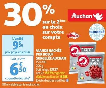 Promoties Viande hachée pur boeuf surgelée auchan - Huismerk - Auchan - Geldig van 30/04/2024 tot 06/05/2024 bij Auchan