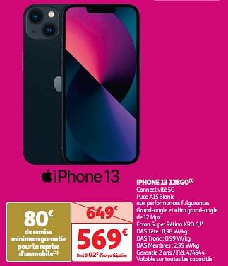 Promotions Apple iphone 13 128go - Apple - Valide de 30/04/2024 à 06/05/2024 chez Auchan Ronq
