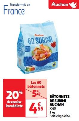 Promotions Bâtonnets de surimi auchan - Produit Maison - Auchan Ronq - Valide de 30/04/2024 à 06/05/2024 chez Auchan Ronq