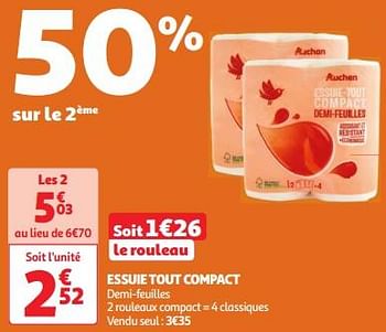 Promoties Essuie tout compact - Huismerk - Auchan - Geldig van 30/04/2024 tot 06/05/2024 bij Auchan
