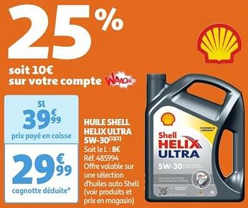 Promotions Huile shell helix ultra 5w-30 - Shell - Valide de 30/04/2024 à 06/05/2024 chez Auchan Ronq