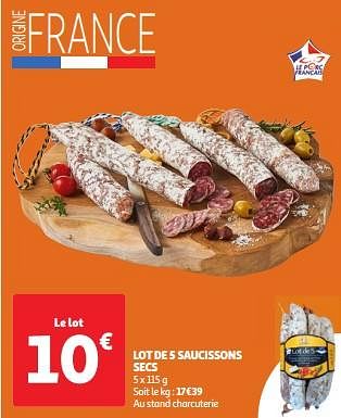 Promoties Lot de 5 saucissons secs - Huismerk - Auchan - Geldig van 30/04/2024 tot 06/05/2024 bij Auchan