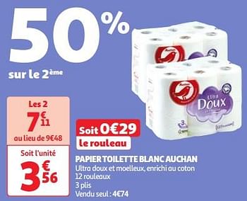 Promotions Papier toilette blanc auchan - Produit Maison - Auchan Ronq - Valide de 30/04/2024 à 06/05/2024 chez Auchan Ronq