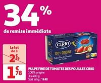 Promotions Pulpe fine de tomates des pouilles cirio - CIRIO - Valide de 30/04/2024 à 06/05/2024 chez Auchan Ronq