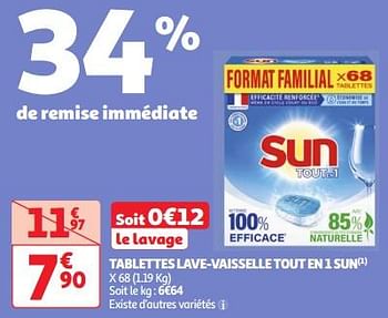 Promotions Tablettes lave-vaisselle tout en 1 sun - Sun - Valide de 30/04/2024 à 06/05/2024 chez Auchan Ronq
