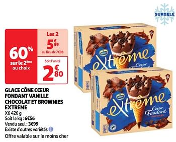 Promotions Glace cône coeur fondant vanille chocolat et brownies extreme - Nestlé - Valide de 30/04/2024 à 06/05/2024 chez Auchan Ronq