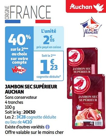 Promoties Jambon sec supérieur auchan - Huismerk - Auchan - Geldig van 30/04/2024 tot 06/05/2024 bij Auchan