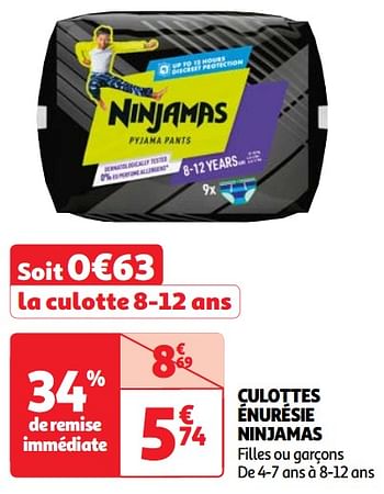 Promoties Culottes énurésie ninjamas - Ninjamas - Geldig van 30/04/2024 tot 06/05/2024 bij Auchan
