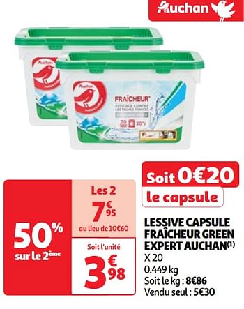 Promoties Lessive capsule fraîcheur green expert auchan - Huismerk - Auchan - Geldig van 30/04/2024 tot 06/05/2024 bij Auchan