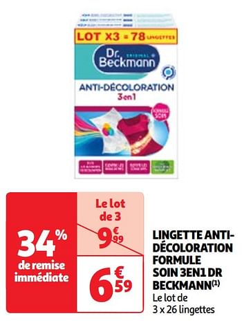 Promoties Lingette antidécoloration formule soin 3en1 dr beckmann - Dr. Beckmann - Geldig van 30/04/2024 tot 06/05/2024 bij Auchan