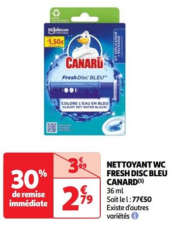 Promoties Nettoyant wc fresh disc bleu canard - Canard WC - Geldig van 30/04/2024 tot 06/05/2024 bij Auchan