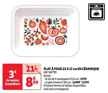 Promoties Plat à four 23 x 17 cm en céramique - Huismerk - Auchan - Geldig van 30/04/2024 tot 06/05/2024 bij Auchan