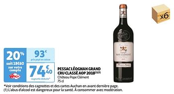 Promotions Pessac léognan grand cru classé aop 2018 château pape clément - Vins rouges - Valide de 30/04/2024 à 06/05/2024 chez Auchan Ronq
