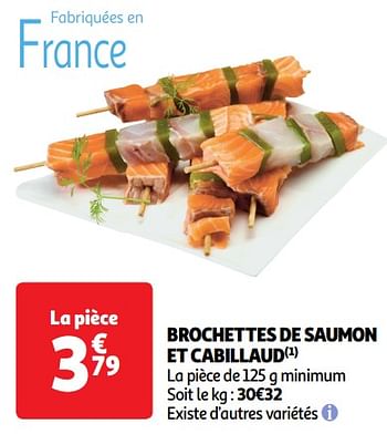 Promotions Brochettes de saumon et cabillaud - Produit Maison - Auchan Ronq - Valide de 30/04/2024 à 05/05/2024 chez Auchan Ronq
