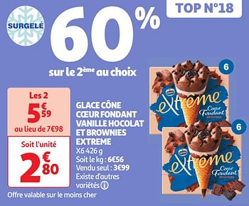 Promoties Glace cône coeur fondant vanille hocolat et brownies extreme - Nestlé - Geldig van 30/04/2024 tot 05/05/2024 bij Auchan