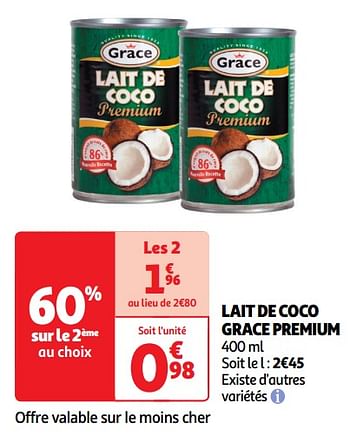 Promoties Lait de coco grace premium - Grace - Geldig van 30/04/2024 tot 05/05/2024 bij Auchan