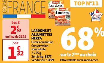 Promotions Lardons et allumettes herta - Herta - Valide de 30/04/2024 à 05/05/2024 chez Auchan Ronq