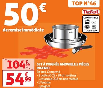Promoties Set à poignée amovible 5 pièces ingenio - Tefal - Geldig van 30/04/2024 tot 05/05/2024 bij Auchan