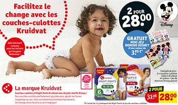 Promoties Couches-culottes taille 4 kruidvat + jeu de dominos disney gratuit - Huismerk - Kruidvat - Geldig van 30/04/2024 tot 12/05/2024 bij Kruidvat