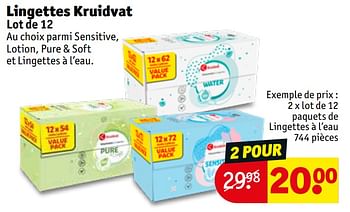 Promotions Lot de 12 paquets de lingettes à l’eau - Produit maison - Kruidvat - Valide de 30/04/2024 à 12/05/2024 chez Kruidvat