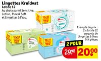 Promotions Lot de 12 paquets de lingettes à l’eau - Produit maison - Kruidvat - Valide de 30/04/2024 à 12/05/2024 chez Kruidvat