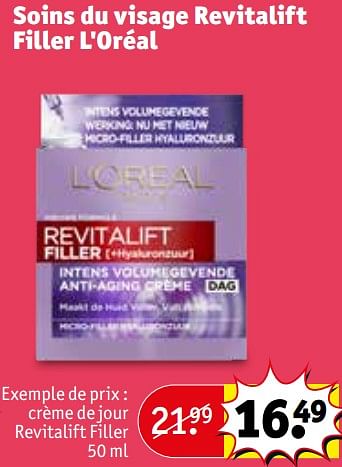 Promoties Crème de jour revitalift filler - L'Oreal Paris - Geldig van 30/04/2024 tot 12/05/2024 bij Kruidvat