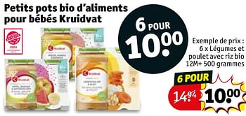Promoties Légumes et poulet avec riz bio 12m+ - Huismerk - Kruidvat - Geldig van 30/04/2024 tot 12/05/2024 bij Kruidvat
