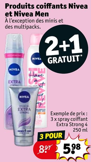 Promotions Spray coiffant extra strong 4 - Nivea - Valide de 30/04/2024 à 12/05/2024 chez Kruidvat