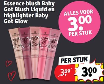Promotions Essence blush baby got blush liquid en highlighter baby got glow - Essence - Valide de 30/04/2024 à 12/05/2024 chez Kruidvat